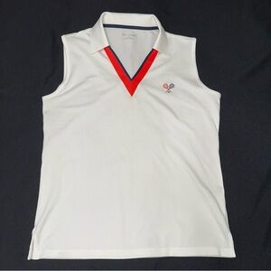 Tory Sport White Sleeveless v-neck polo style tennis shirt ladies size large